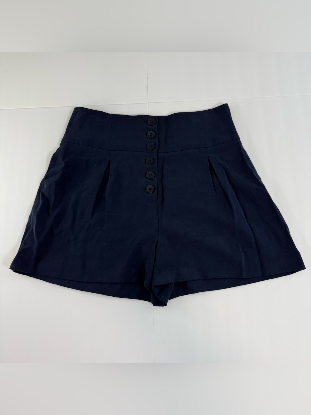 Gianni Bini Navy High-Waist Pleated Button Front Shorts